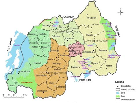 Rwanda map with districts - Map of Rwanda with districts and sectors ...