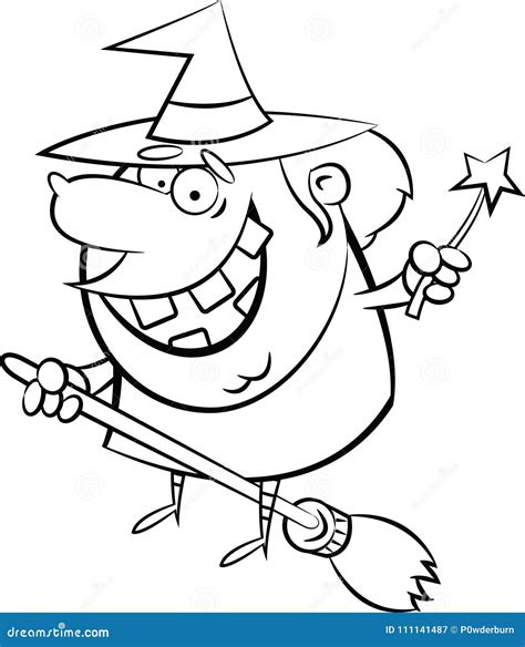 Halloween Coloring Page B&W Witch on a Broom Stock Vector ...