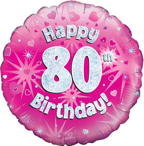 18" Happy 80th Birthday Pink Holographic Oaktree Foil Balloon | Bargain ...