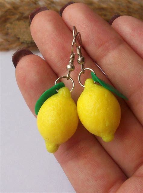 Lemon Earrings, Fresh Fruit Jewelry, Yellow Green Juicy Citrus Jewelry, Summer Drop Earrings ...