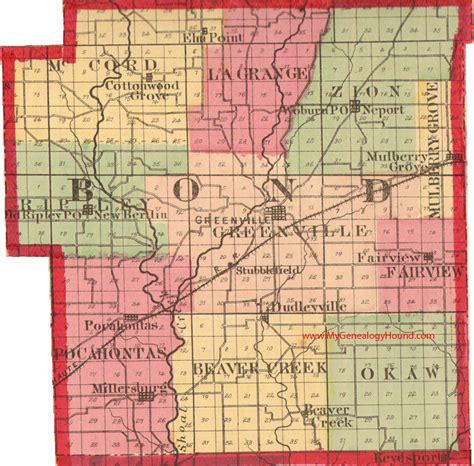 Bond County, Illinois 1870 Map