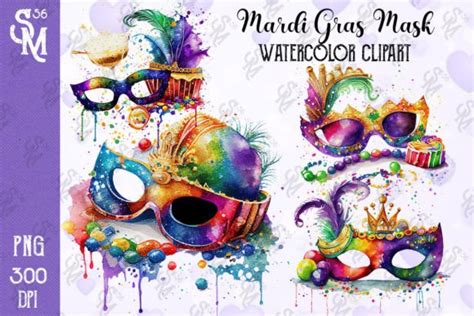 Mardi Gras Mask Watercolor Clipart Graphic by StevenMunoz56 · Creative ...