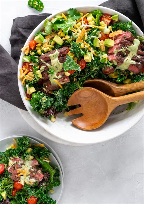 Tex-Mex Flank Steak Salad With Avocado Lime Dressing - JZ Eats