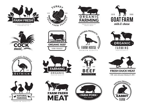 Premium Vector | Farm animals. Business logo with domestic animals cow chicken goat healthy food ...