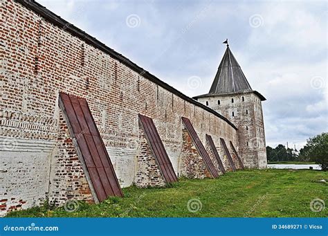 Wall With Buttresses And Tower Of Ancient Monastery Stock Image - Image ...