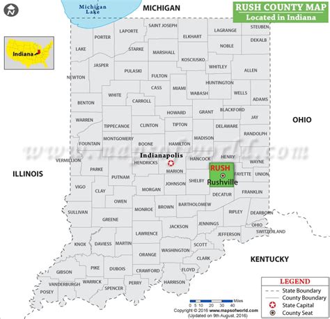 Rush County Map, Indiana