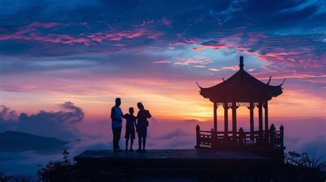 Premium Photo | Asian family silhouette during beautiful sunrise