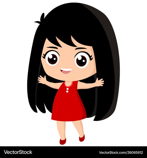 A happy girl with long black hair Royalty Free Vector Image