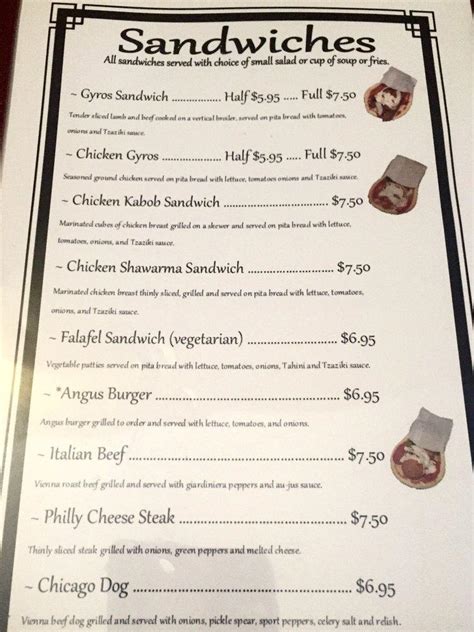 Menu at Sunset Bistro restaurant, Sun City, N 99th Ave