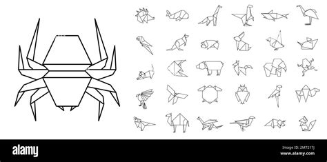 Line origami animals. Abstract polygon animals. Folded paper shapes. Vector animal icons set ...