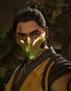 a man wearing a green mask and black hair in front of a jungle ...