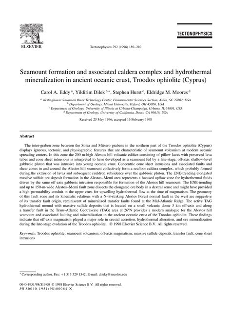 (PDF) Seamount formation and associated caldera complex and hydrothermal mineralization in ...