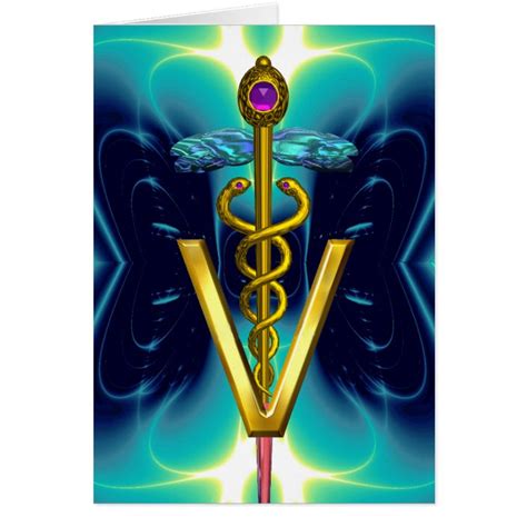 GOLD CADUCEUS VETERINARY SYMBOL Turquoise Blue | Zazzle.com