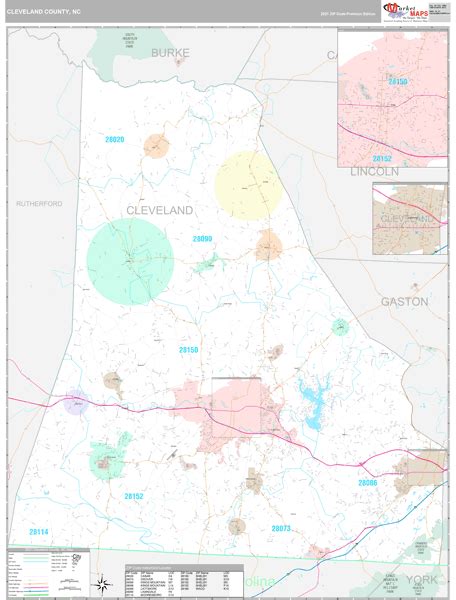 Cleveland County, NC Wall Map Premium Style by MarketMAPS