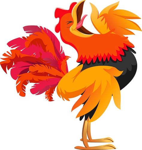 Premium Vector | Happy cartoon rooster crowing