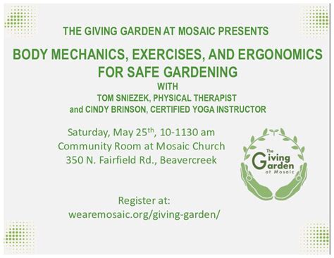 Body Mechanics, Exercises and Ergonomics For Safe Gardening | Mosaic Church