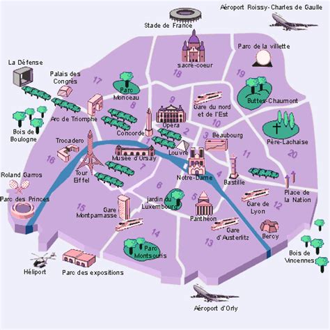 Map of cities : Paris with monuments