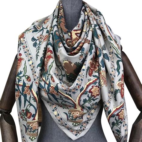 130*130cm Fashion Women Large Scarf Headscarf Floral Print Silk Shawl ...