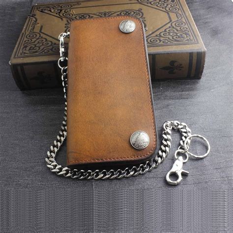 Genuine Leather Mens Chain Wallet Biker Wallet Cool Leather Wallet Lon ...