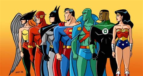 a group of superheros standing next to each other in front of an orange ...