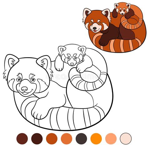 Coloring Page: Red Panda. Mother Red Panda with Her Baby Stock Vector ...