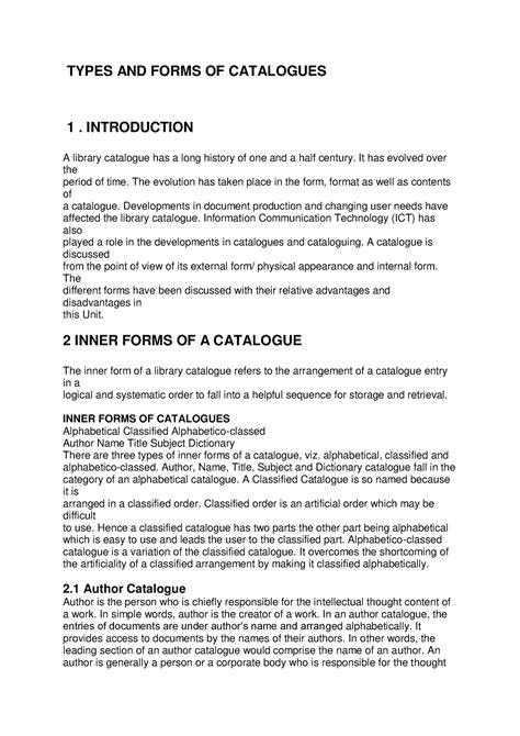 Types AND Forms OF Catalogue - TYPES AND FORMS OF CATALOGUES 1. INTRODUCTION A library catalogue ...