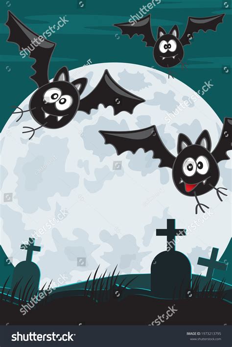 Cute Halloween Bats Full Moon Dark Stock Vector (Royalty Free ...