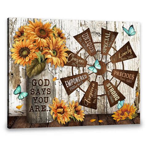 Hayooo Canvas Gorgeous Sunflower Vase And Wooden Windmill With Bible ...