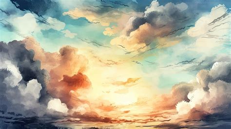 Premium AI Image | A painting of a sunset with clouds in the sky