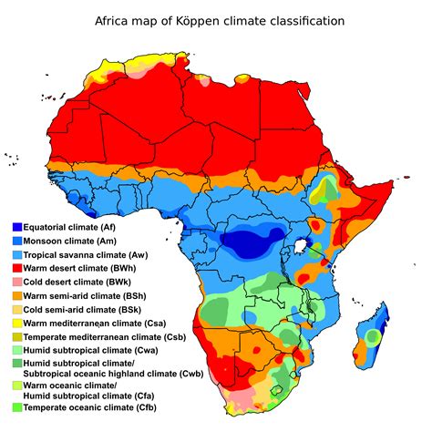 Climate zones of Africa, showing the ecological break between the hot ...