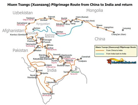 RBSI - Hiuen Tsang's (Xuanzang) Pilgrimage Route from China to India and return. Source ...