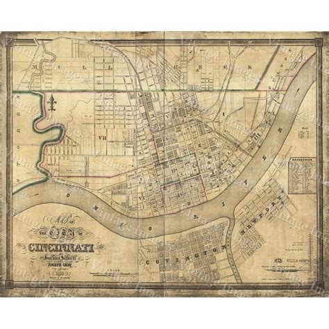 Giant Old Map of Cincinnati Historic 1838 Cincy Cincinnati O - Inspire ...