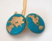 Locket Necklace World Globe Map Jewelry Locket Necklace Planet Earth Jewelry Brass Gold on Long ...