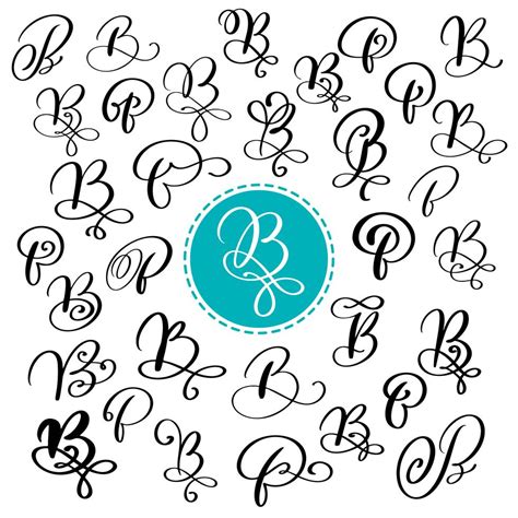 Set of Hand drawn vector calligraphy letter B. Script font. Isolated letters written with ink ...