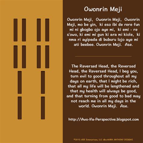 Awo Ifa World Perspective: ORÍKÌ / ORIN OWONRIN MEJI