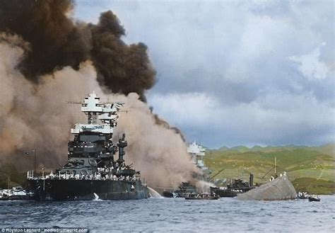 [colorized] Battleship row after the attack on Pearl Harbor December 7th 1941 [962x699 ...