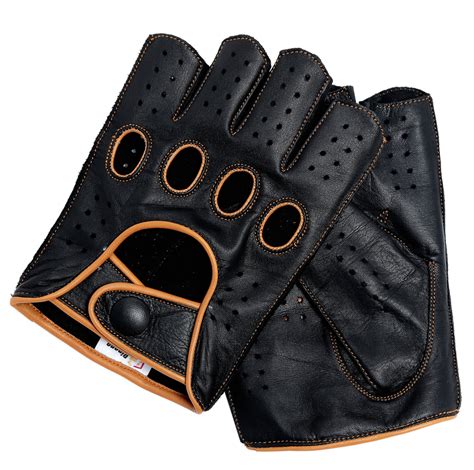 Riparo Men's Reverse Stitched Fingerless Leather Driving Gloves - Blac