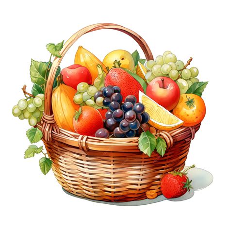 Premium Photo | Beautiful Fruits basket watercolor clipart illustration