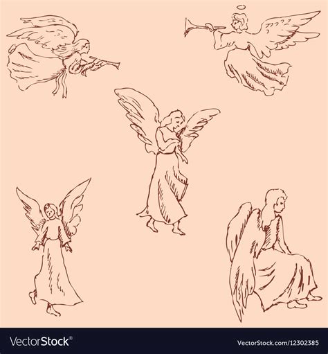 Angels pencil sketch by hand vintage colors Vector Image