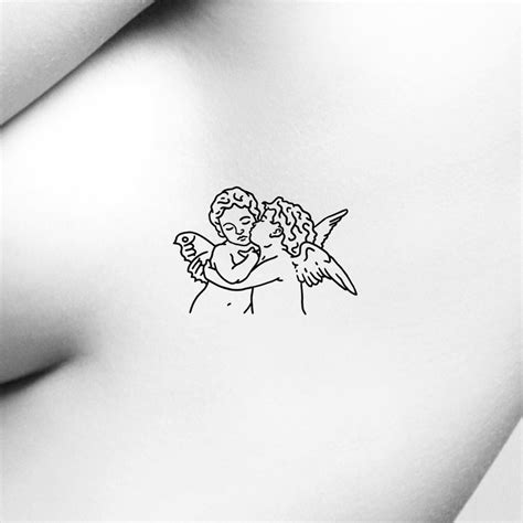 Cherub Angels Kissing Outline Temporary Tattoo / Angels Fake Tattoo ...