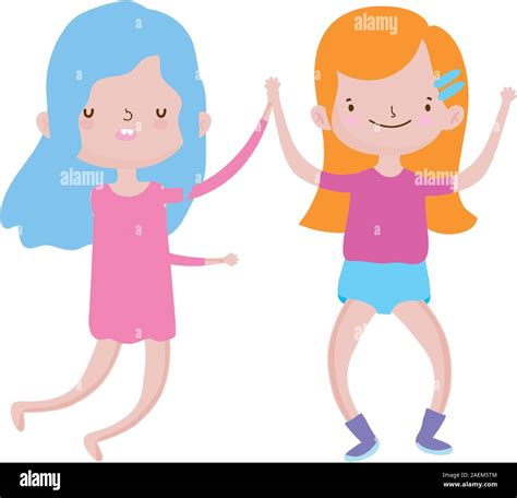 cute little girls holding hands friends cartoon characters vector illustration Stock Vector ...