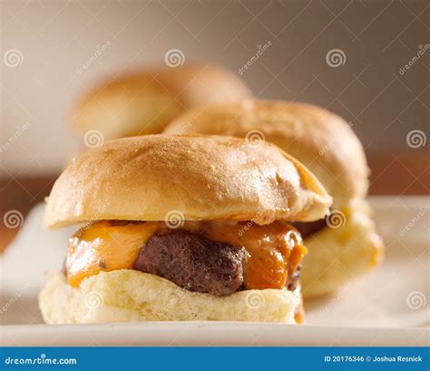 Mini Burger Sliders Closeup Stock Photo - Image of cheeseburger, plate ...