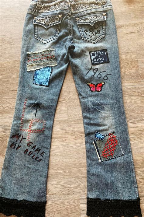 Vintage Clothing Jeans Woman patched Jeans 80s' - Etsy