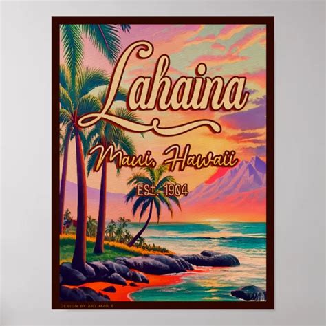 Lahaina Maui Hawaii Retro Sunset Souvenir 1950s Poster | Zazzle