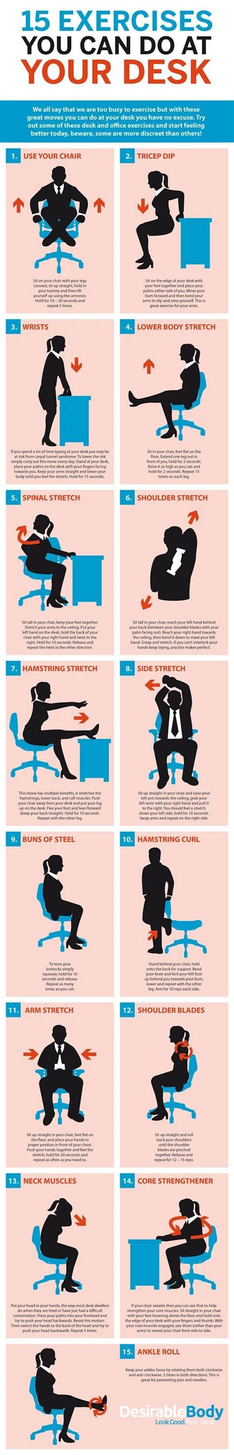 15 Exercises You Can Do at Your Desk | Workout at work, Desk workout, Office exercise