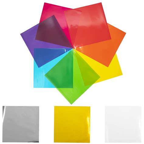 120 pcs Cello Sheets 8 x 8 in (10 Colors Silver & Gold Included) - Colored Cellophane Sheets ...