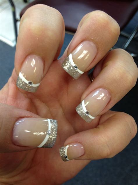 Glitter, silver, manicure, rhinestone, nails Glitter French Manicure, Silver Glitter Nails ...