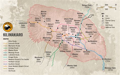 Map of Kilimanjaro - Mount Kilimanjaro National Park