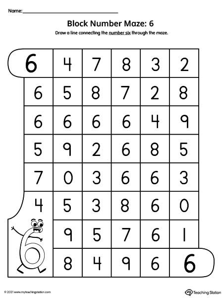 Number Maze Printable Worksheet: 6 | MyTeachingStation.com