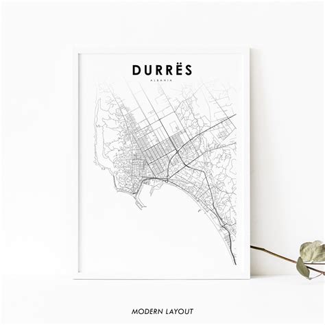 Durrës Albania Map Print, Durrës Map Art Poster, Shqipërisë, City Road Street Map Print, Nursery ...